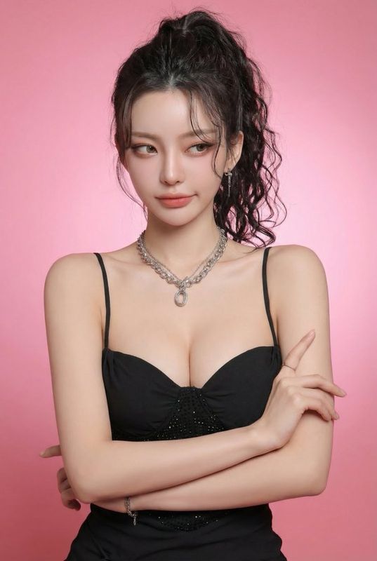 Tsundere Pose Still from a Pink-Toned Studio Shoot
