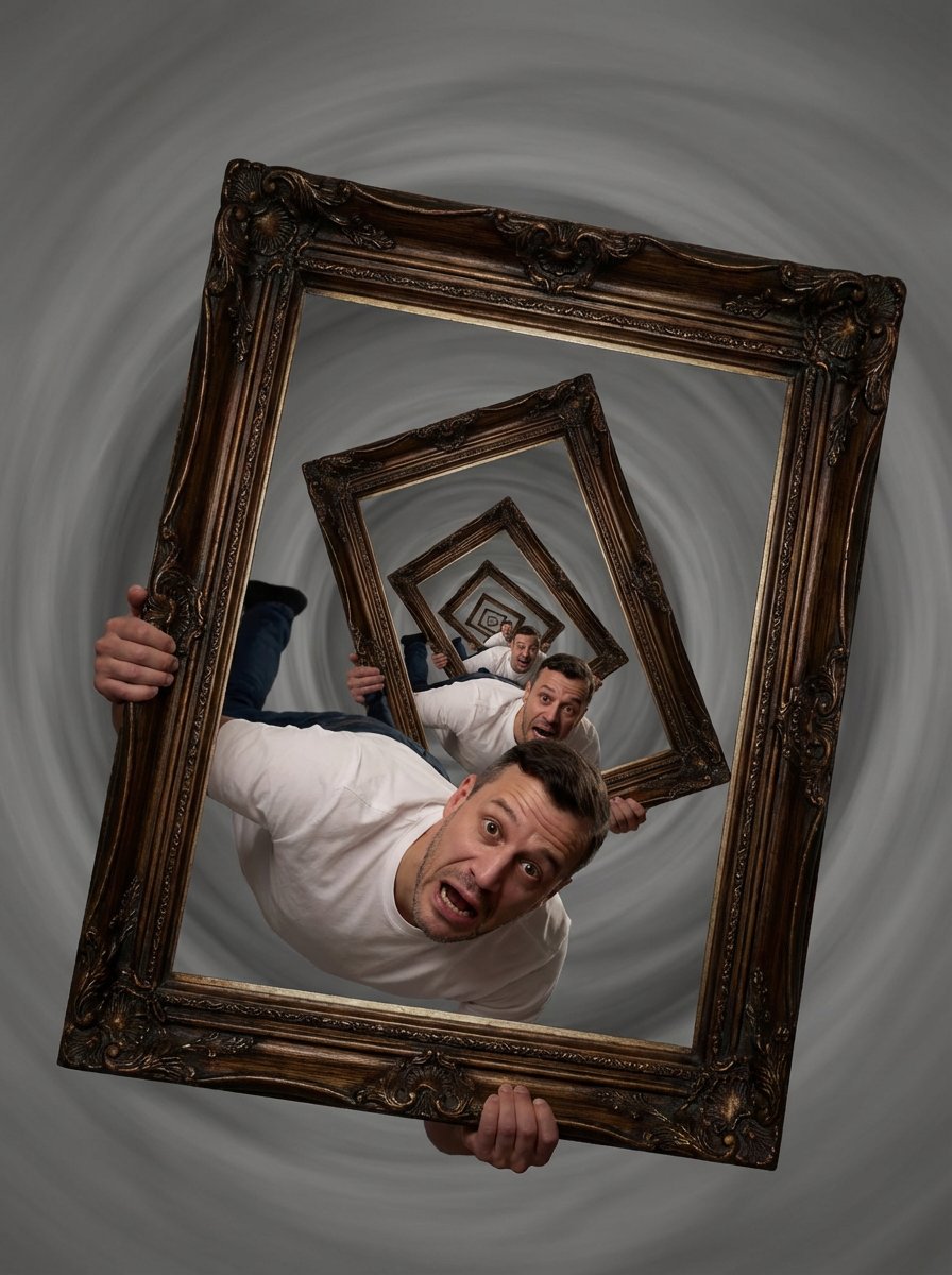 Man in Recursive Photo Frames