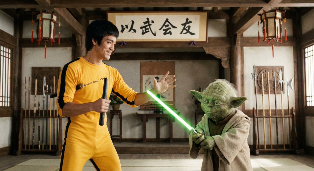 Bruce Lee Spars with Yoda