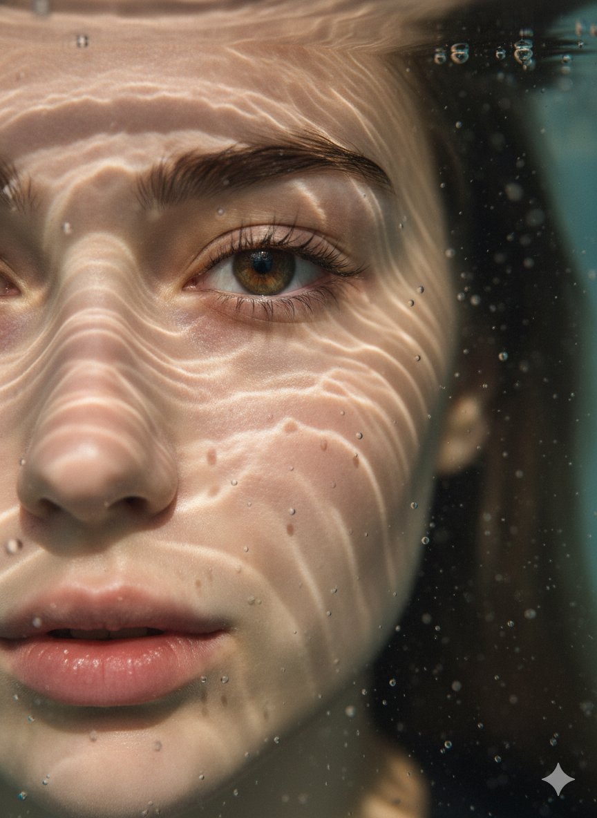 Hyperrealistic Underwater Close-Up Portrait with Rich Details