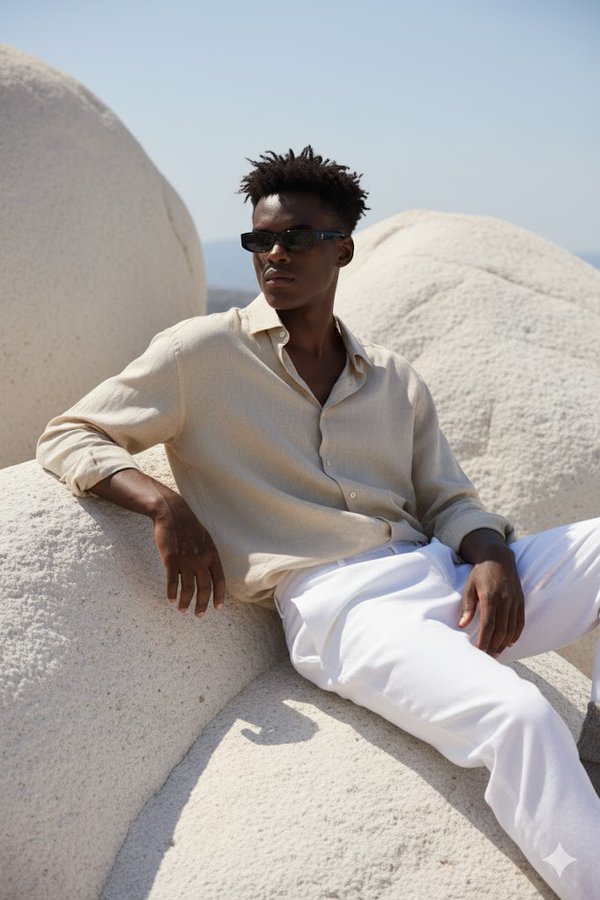 Seated on Giant Smooth White Rock