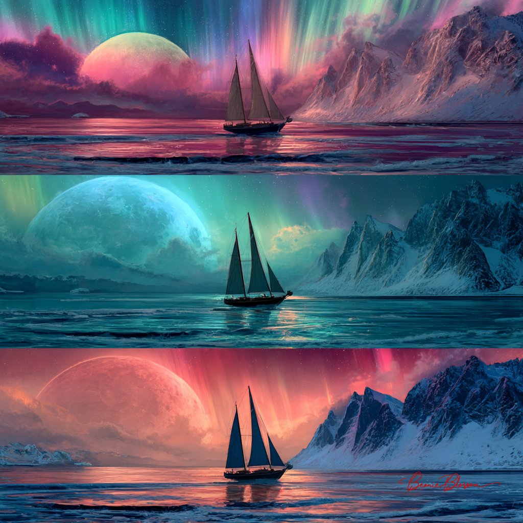 Three Fantasy Sails at Sea