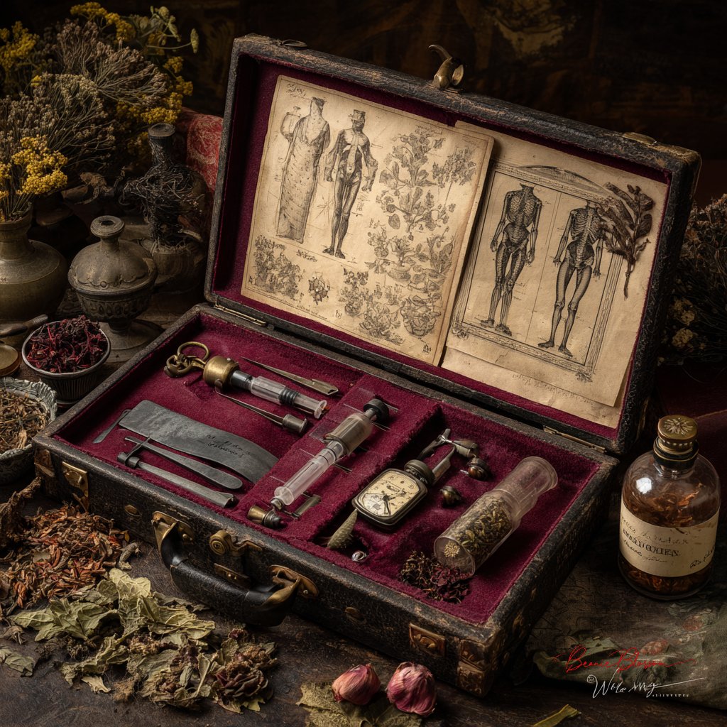 Medical Kit of a Victorian Surgeon Laid Out