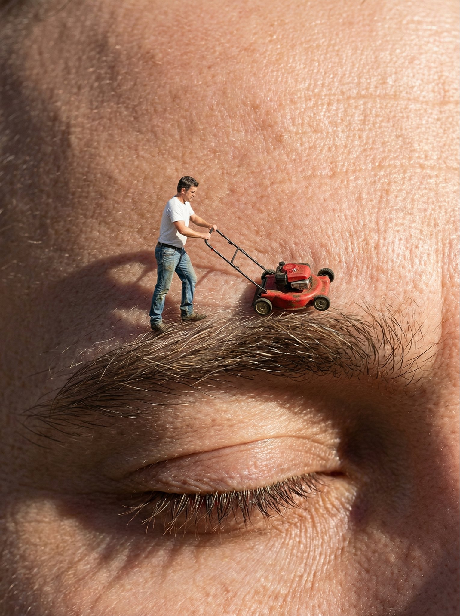 A Miniature Person Trimming Eyebrows