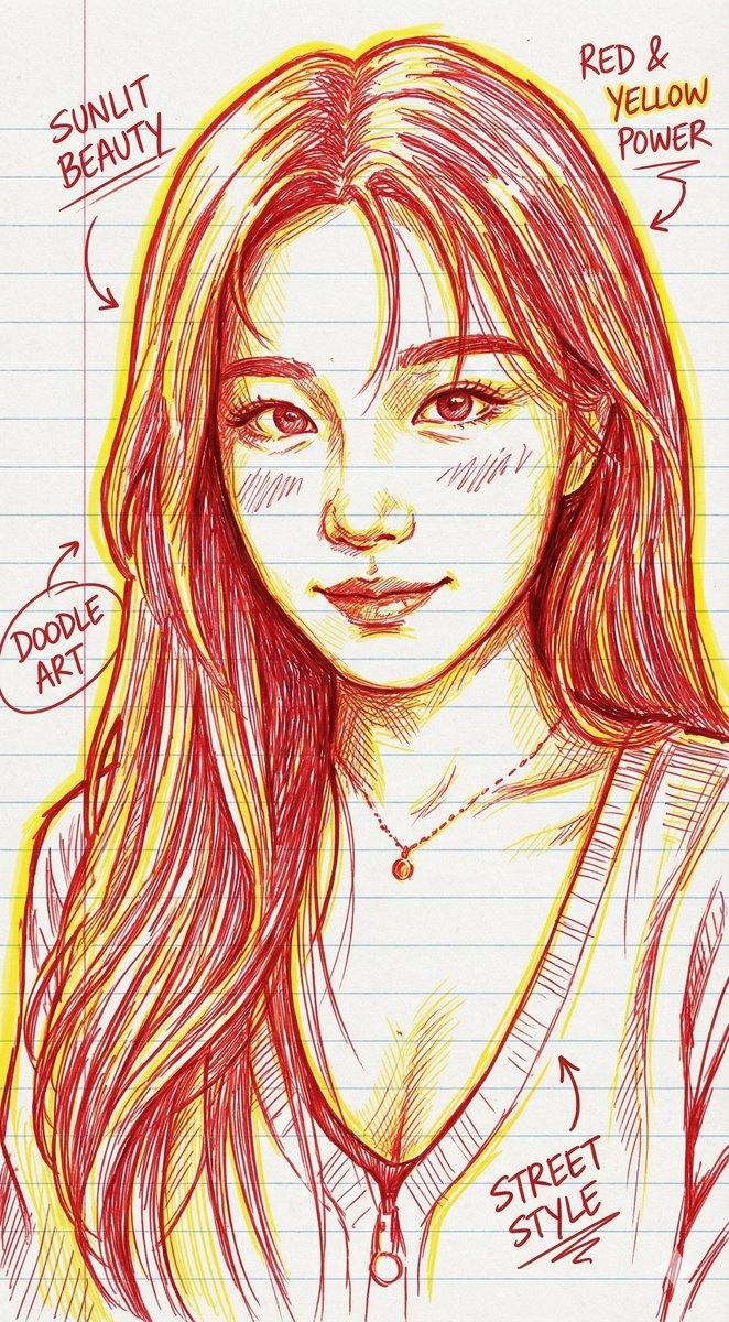 Red and Yellow Hand-Drawn Portrait Illustration