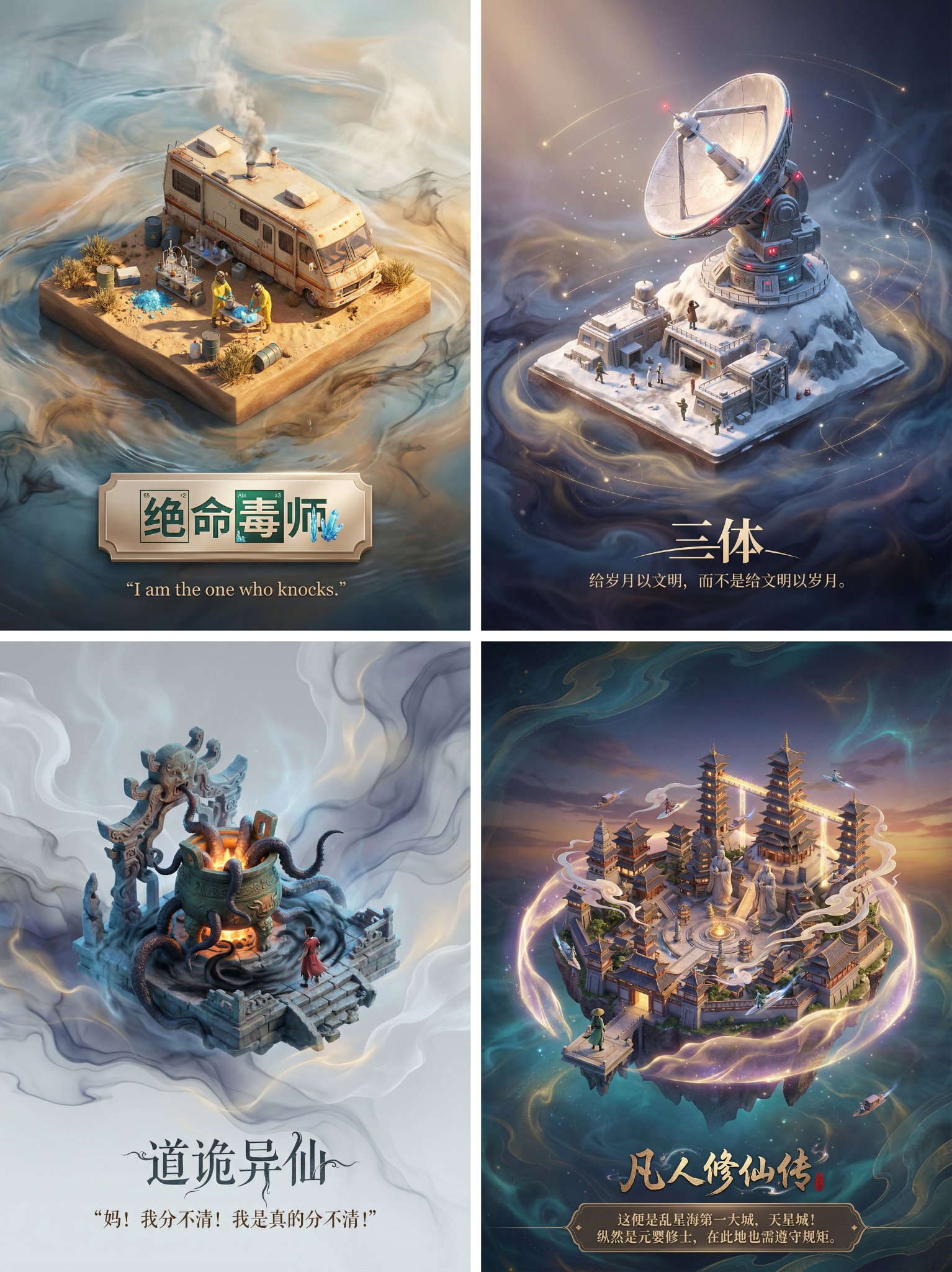 Generate scene posters for any film, TV series, or novel.