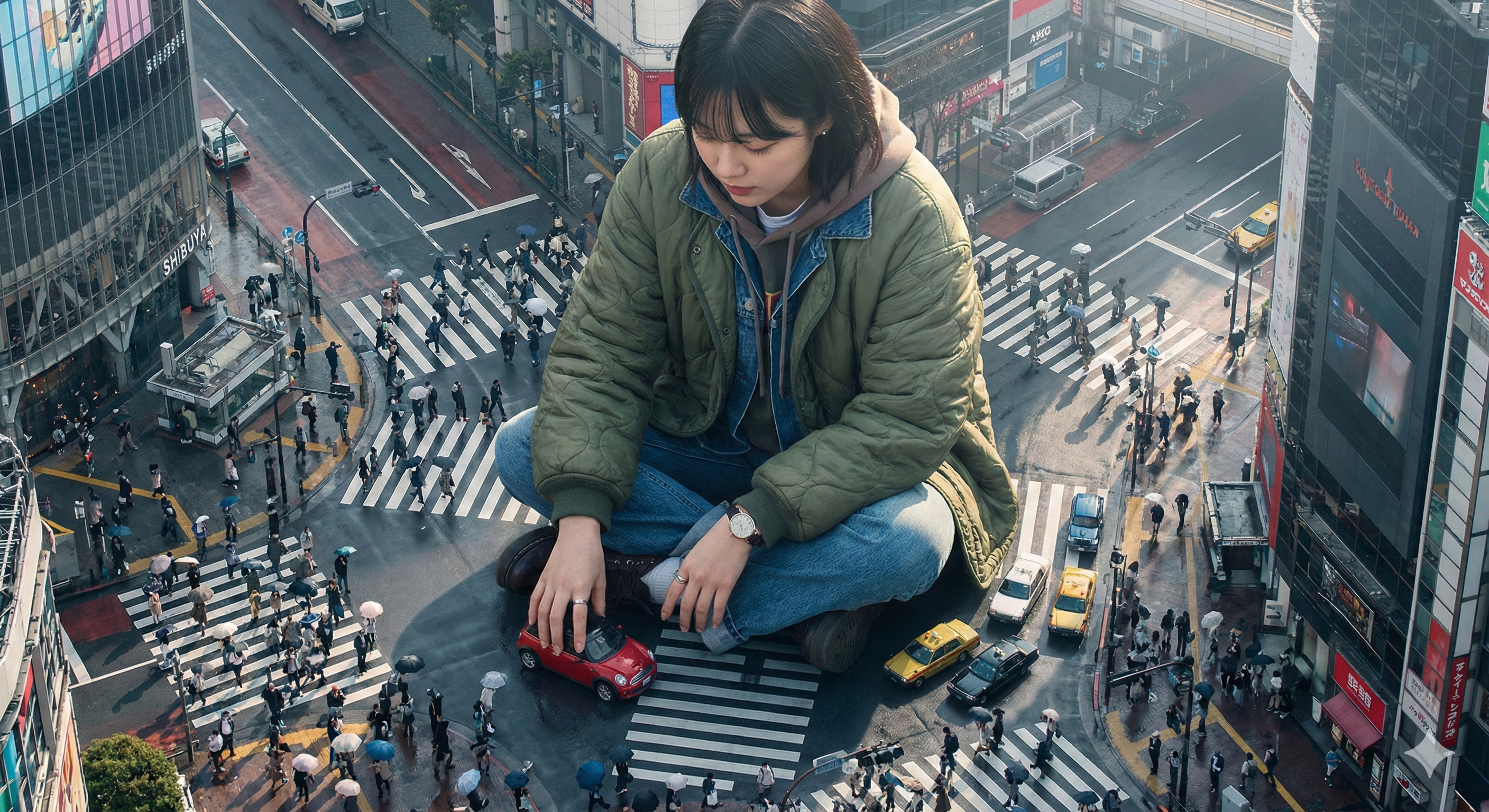 Giant Korean Woman in Bustling Street