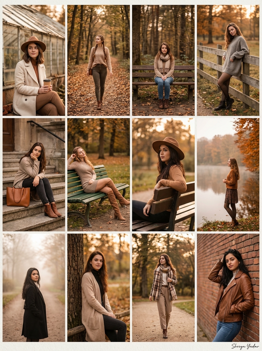 Autumn Fashion Collage of 12 Independent Photos