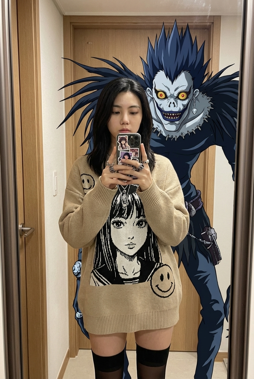 Selfie with 2D Anime Illustration