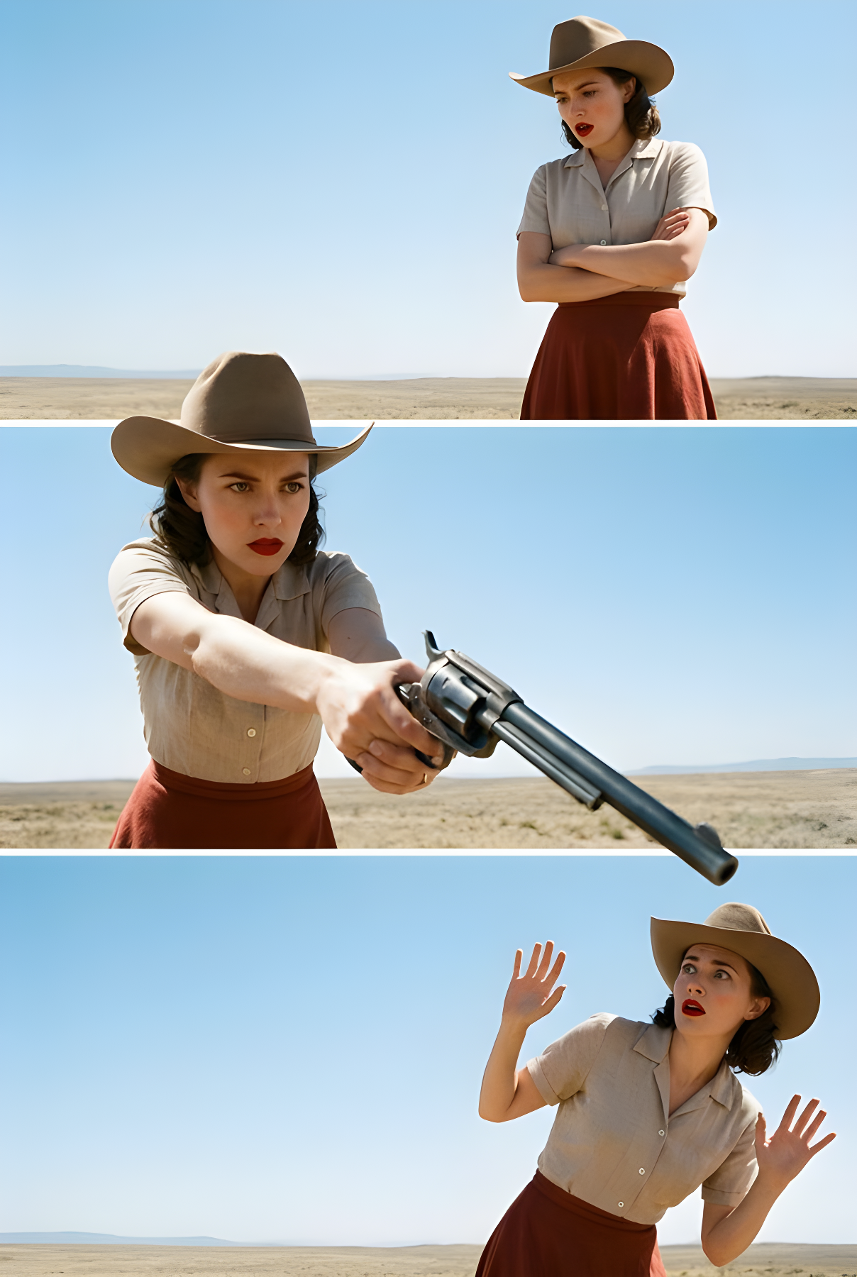 Triptych Collage Depicting Three Consecutive Moments of a Woman