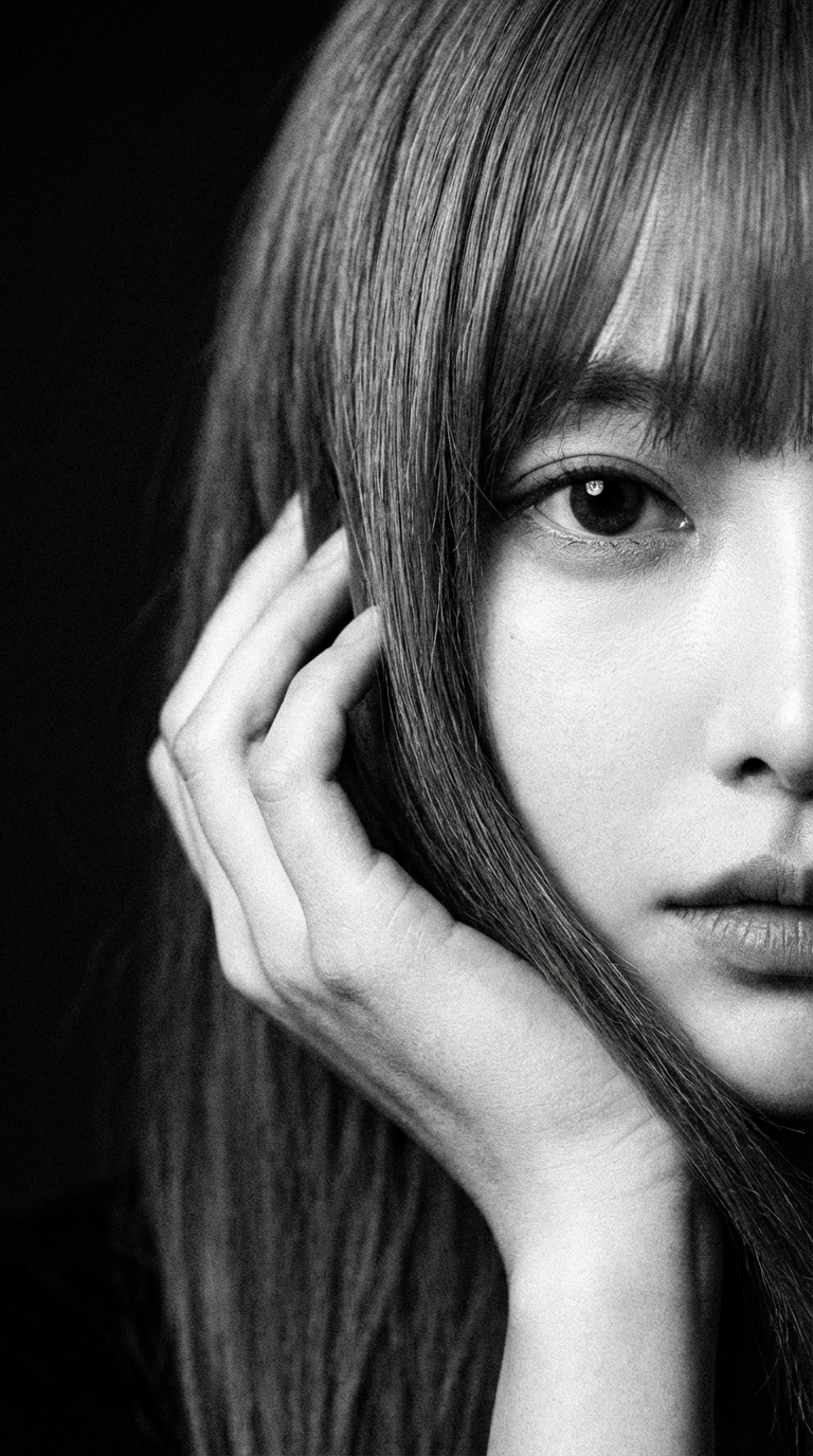 Half Gaze · Cinematic Black-and-White Extreme Close-Up Portrait