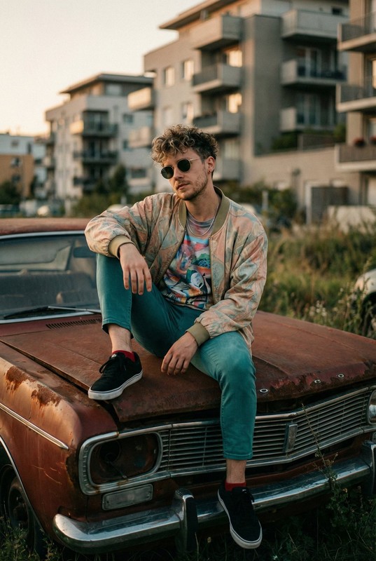 Urban Fashion Portrait on an Abandoned Classic Car