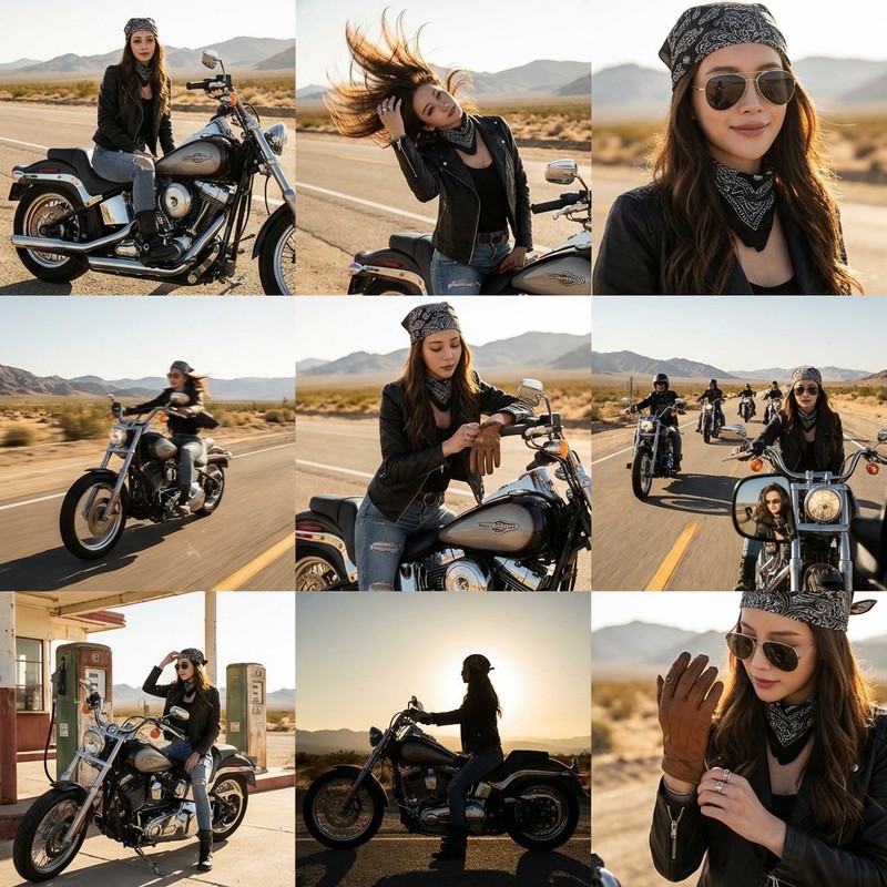 Nine-Grid Motorcycle Rider Portrait