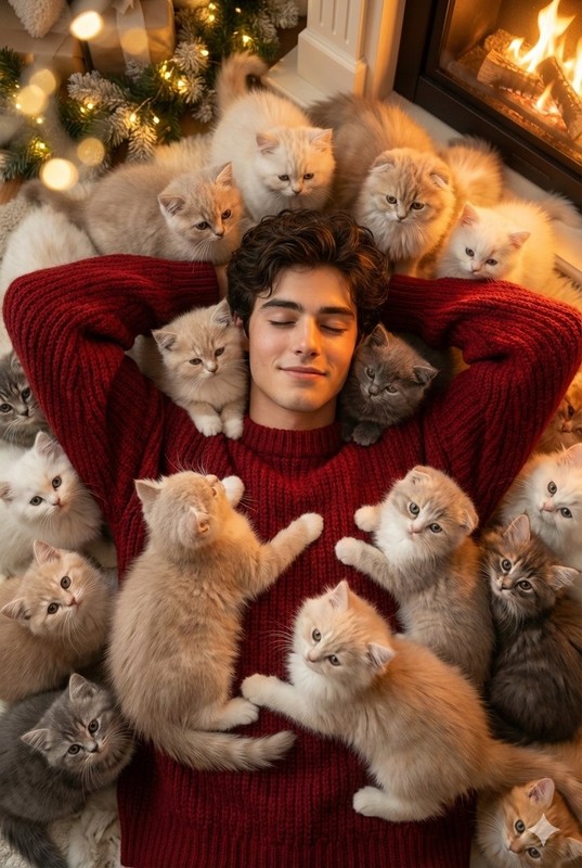 Nordic Fireplace Kitten Sea