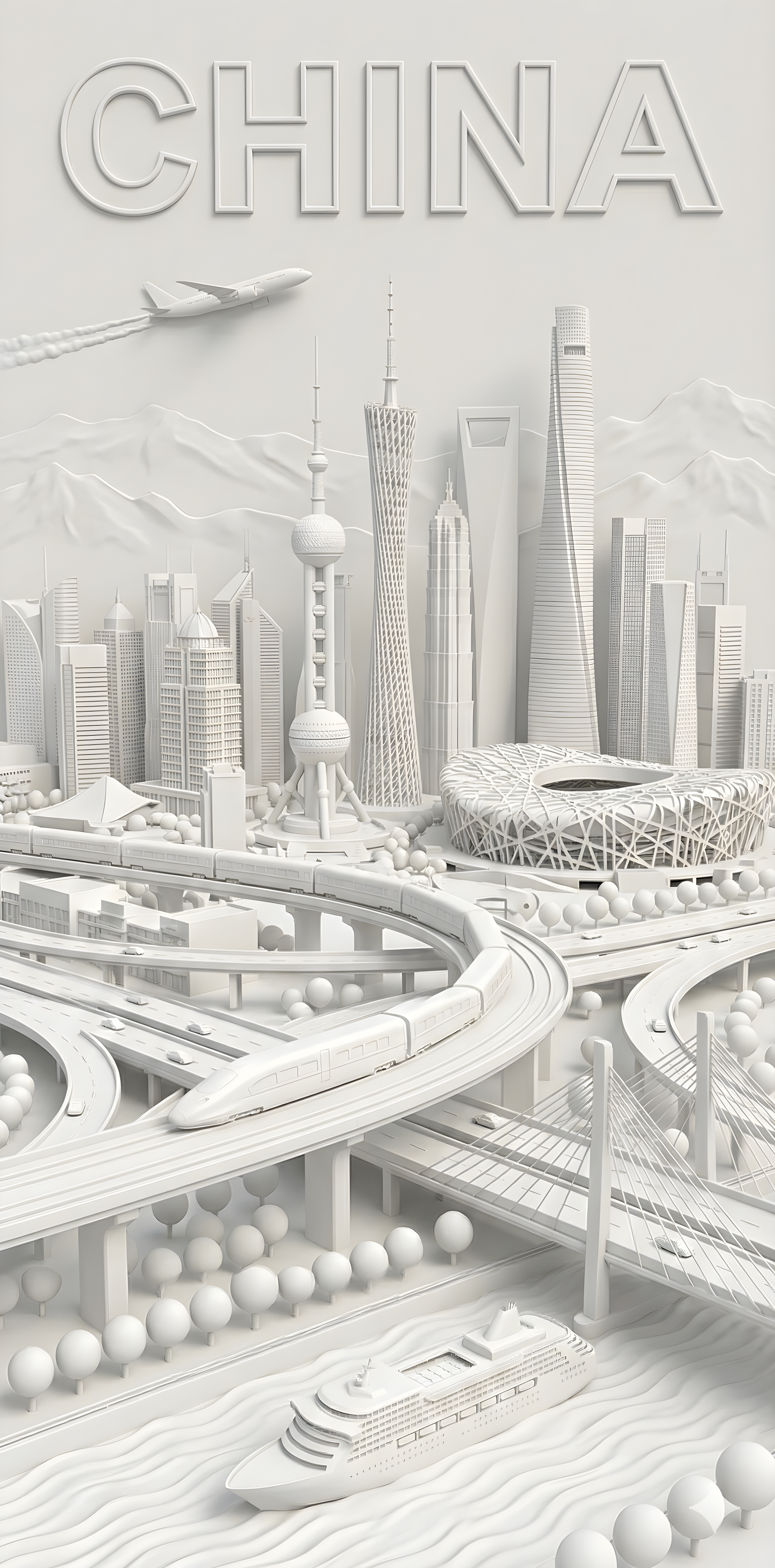 White Relief City Poster