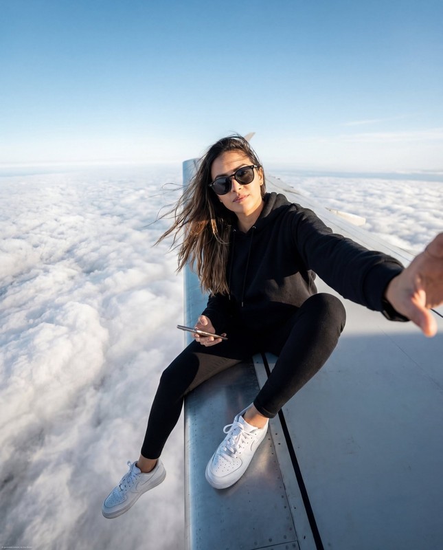 Airplane Wing Above Clouds Selfie