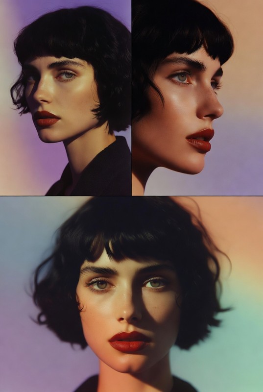 Pastel Gradient Red Lip Triptych Portrait