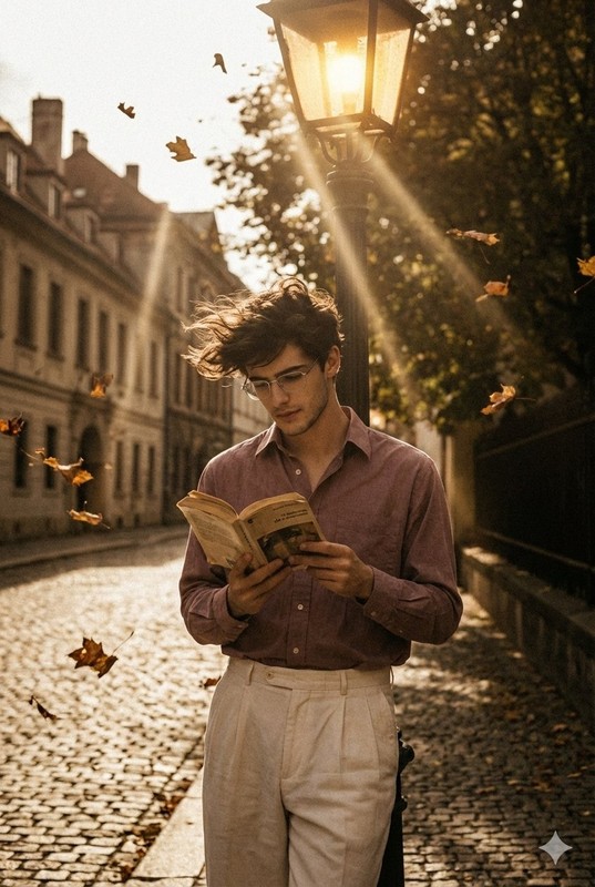 Retro Street Lamp Reading Boy 90s Film Aesthetic