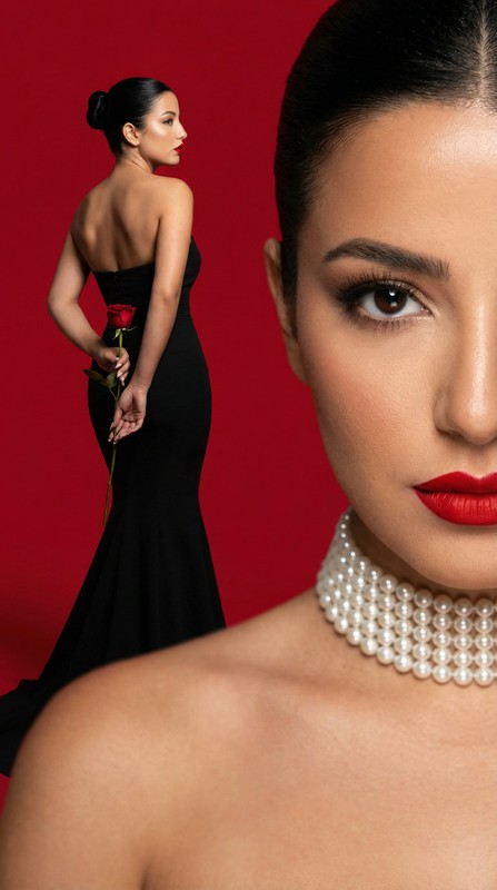 Red Rose Pearl Vogue Cover Layered Editorial