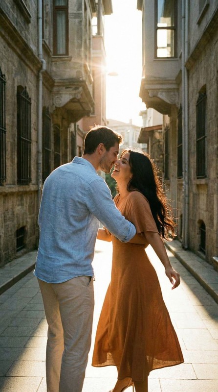 Istanbul Golden Hour Alley Romance Kiss