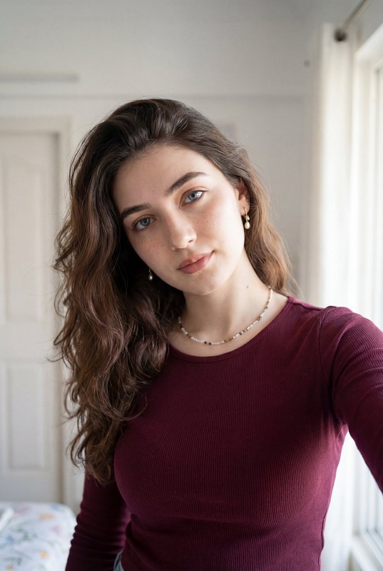 Indoor Selfie Burgundy Top Casual Portrait