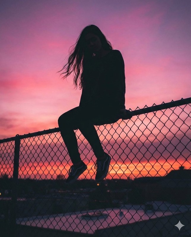 Sunset Silhouette Girl on Fence