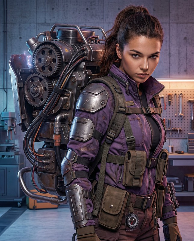 Cyberpunk Mech Workshop Portrait