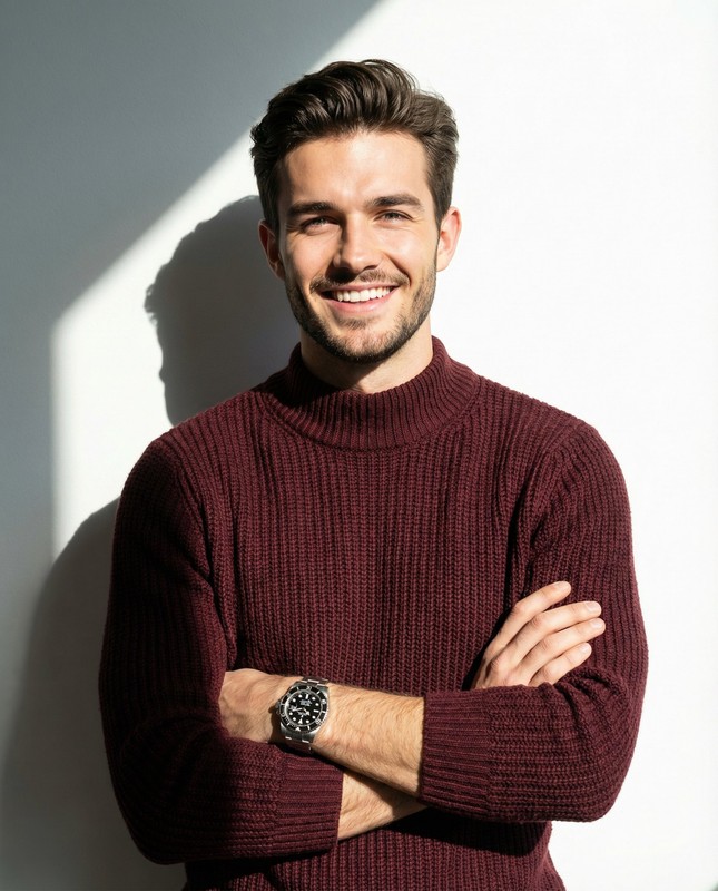 Maroon Sweater Sunlit Male Portrait
