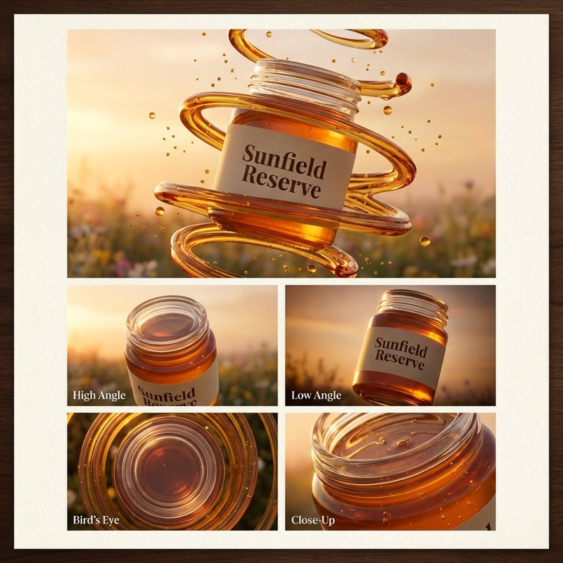 Floating Glass Honey Jar Golden Advertisement