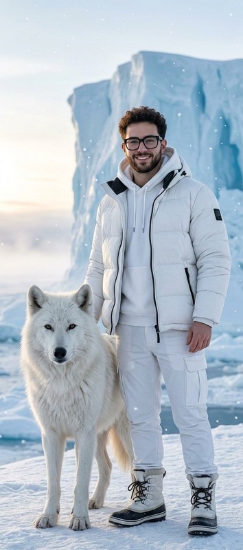 Arctic White Wolf and Winter Outfit Portrait