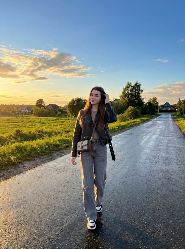 Golden Hour Rural Walk After Rain Portrait