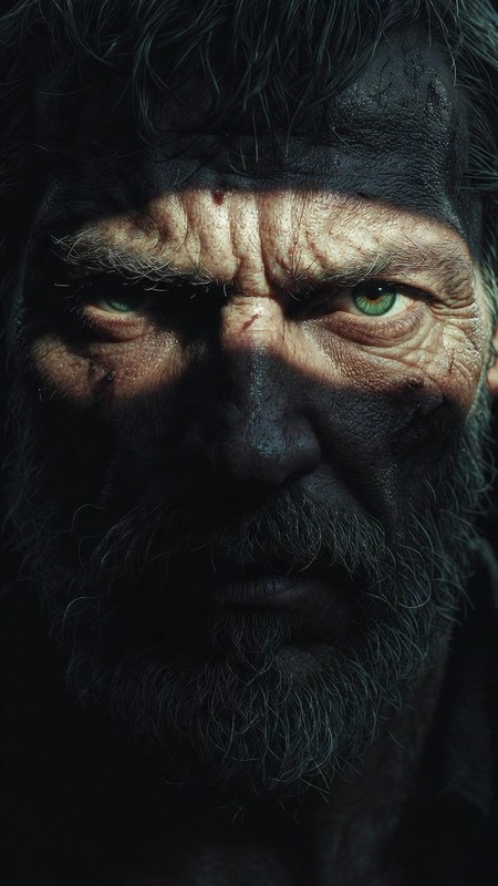 Rugged Man Green Eyes Extreme Close-up Cinematic Portrait