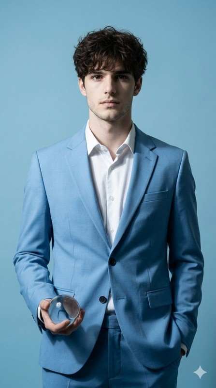 Sky Blue Suit Futuristic Editorial Fashion Portrait