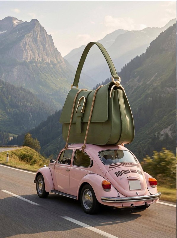 Pink VW Beetle Giant Handbag Road Trip