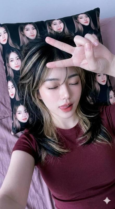 Cozy Bed Selfie Butterfly Cut Hair Portrait