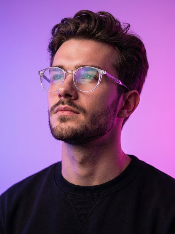 Transparent Glasses Neon Purple-Pink Cyber Portrait
