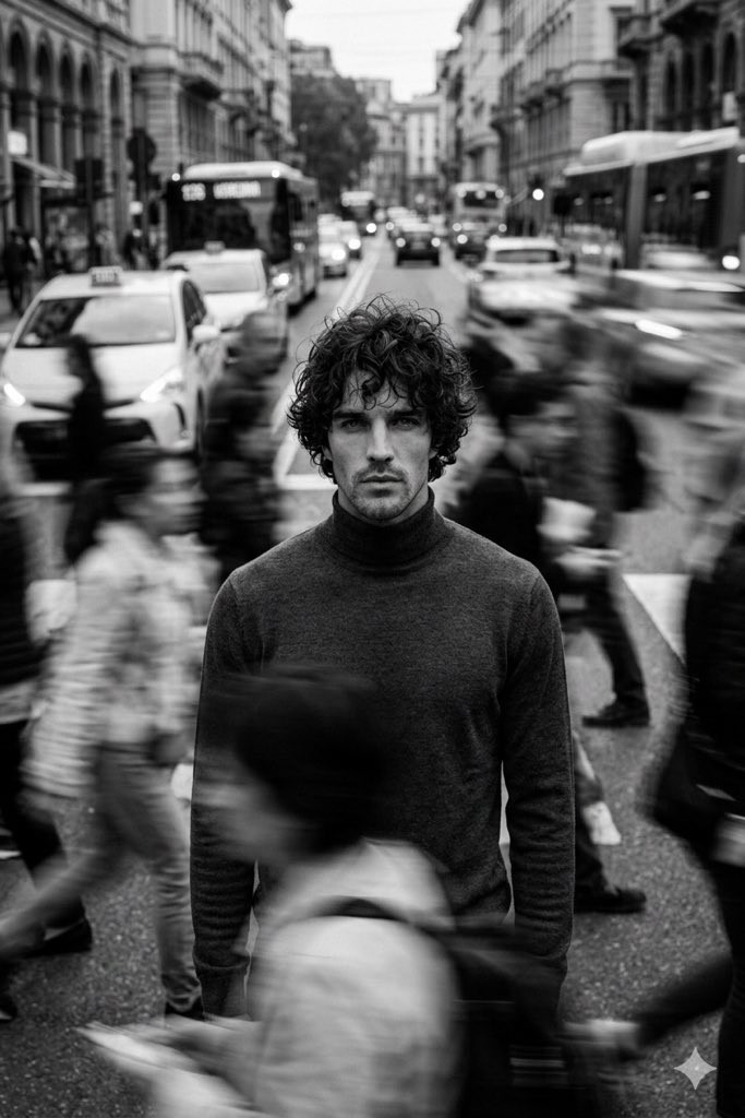 Black and White Long Exposure Still Man in Crowd Street Art