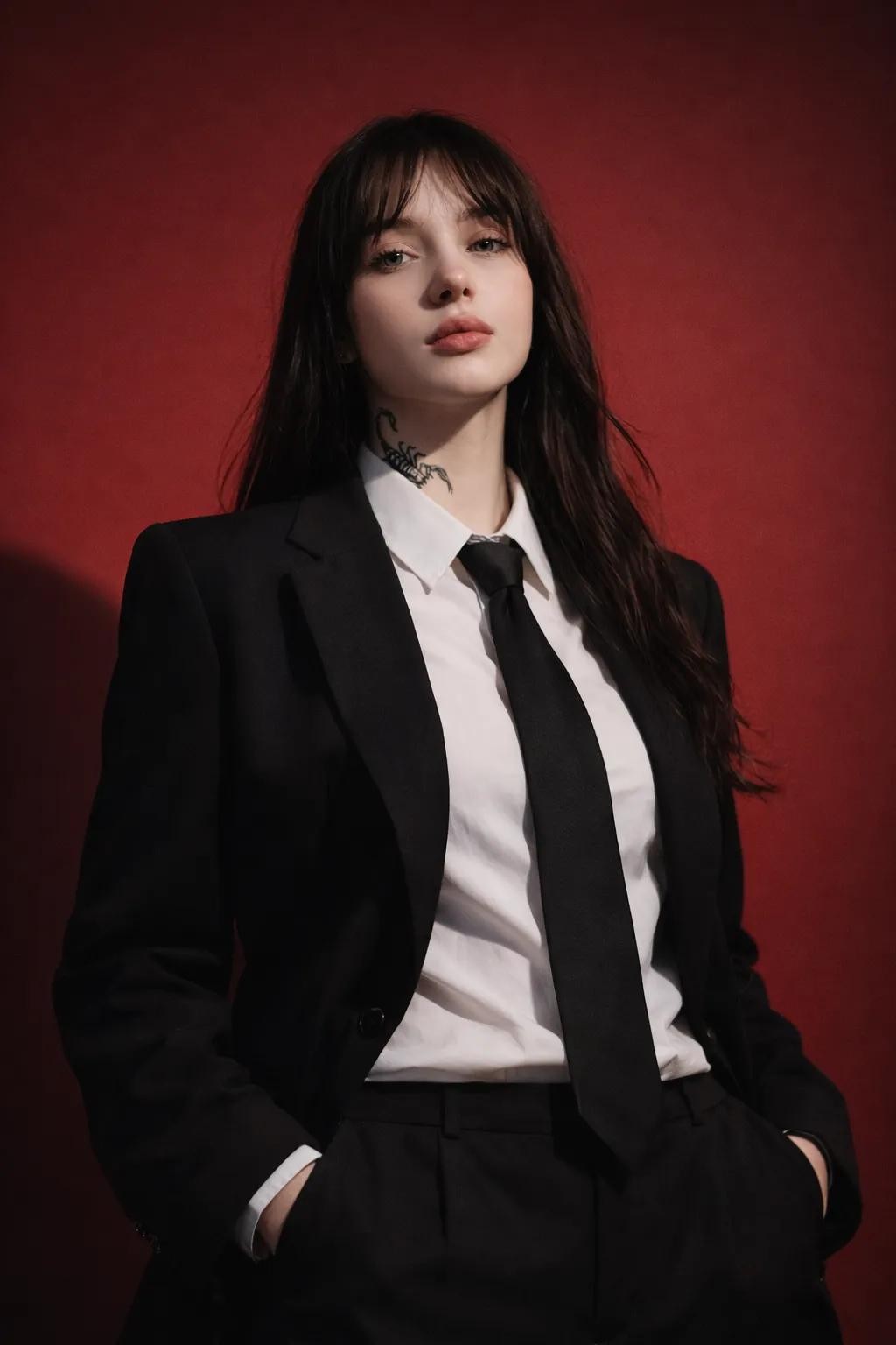 Red Backdrop Black Suit Commercial Fashion Portrait