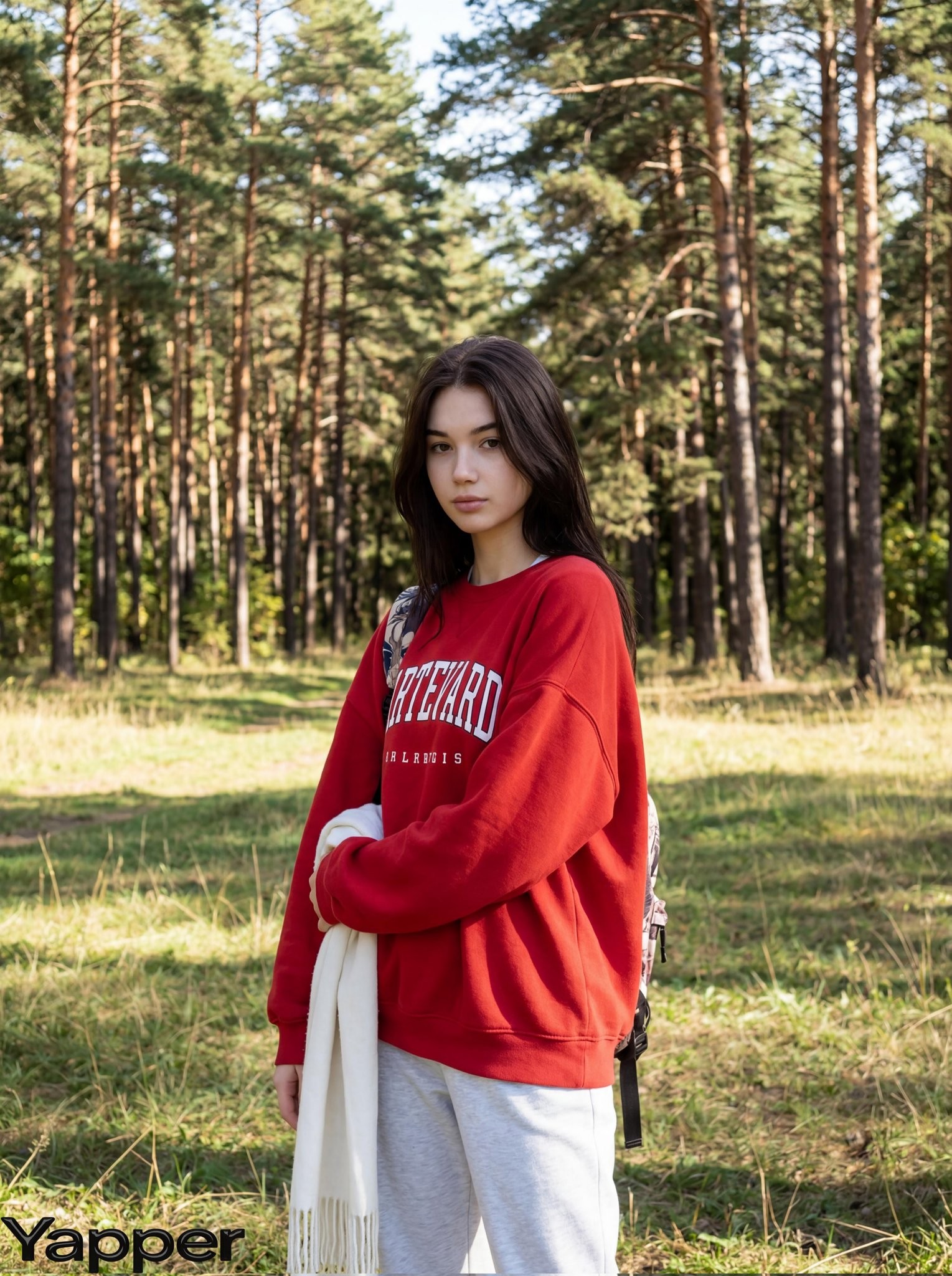 Peaceful Girl in Pine Forest Outdoor Portrait
