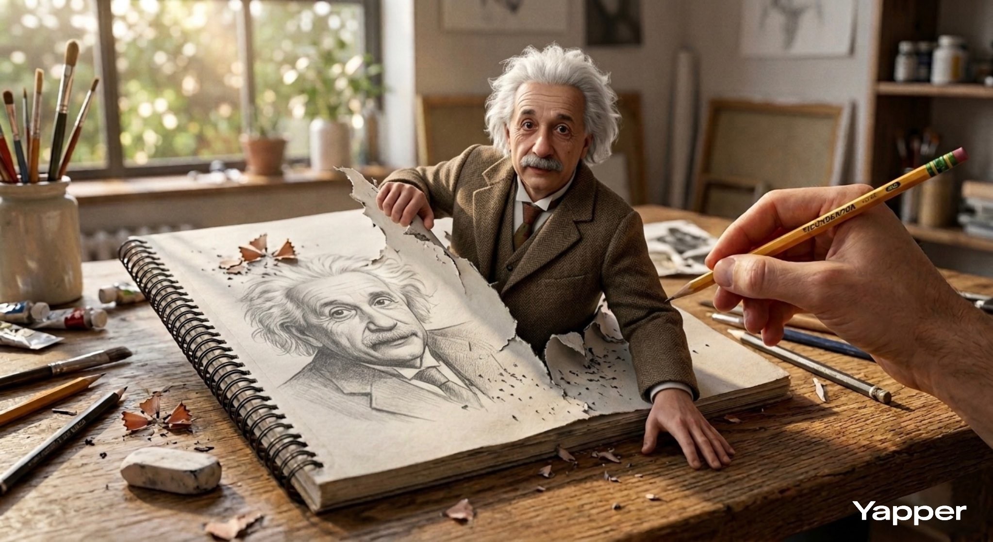 Einstein Sketchbook Emerge Surreal 3D Illustration