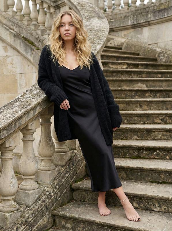 Spiral Stone Staircase Black Dress Elegant Portrait