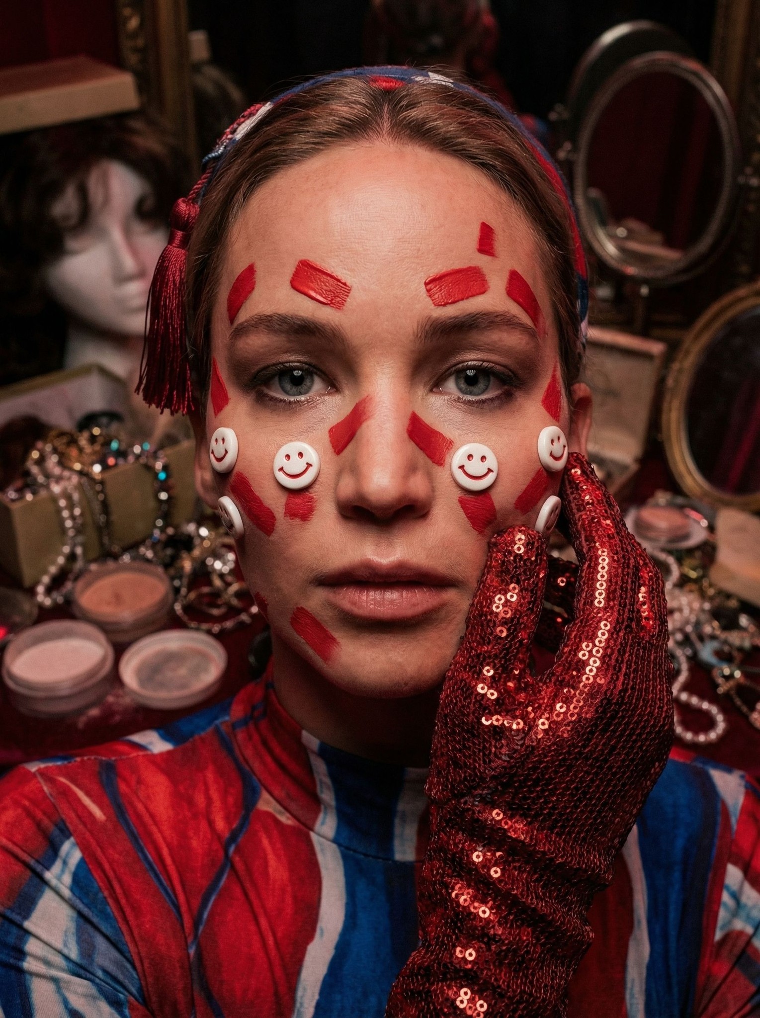 Crimson Backstage Dressing Room Avant-Garde Portrait