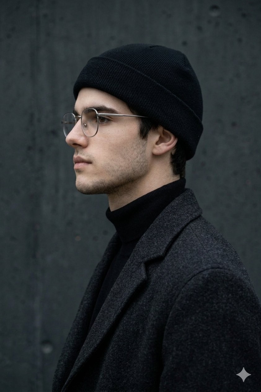 Minimalist Side Profile Dark Concrete Wall Street Portrait