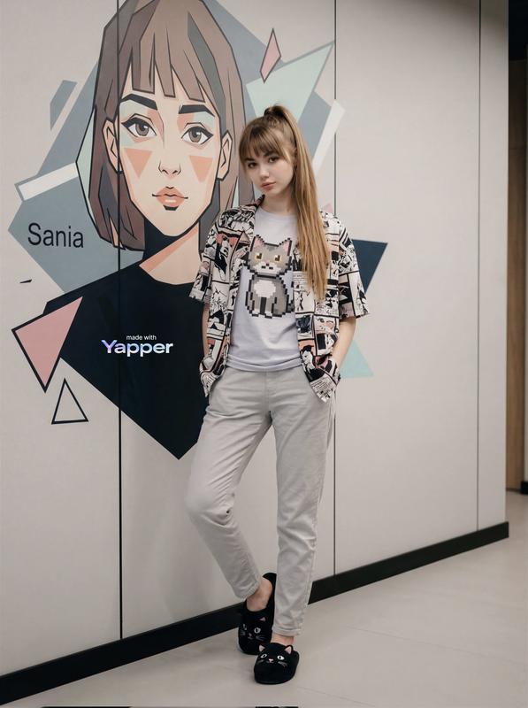 Mural Wall Casual Street Style Full Body Female Portrait