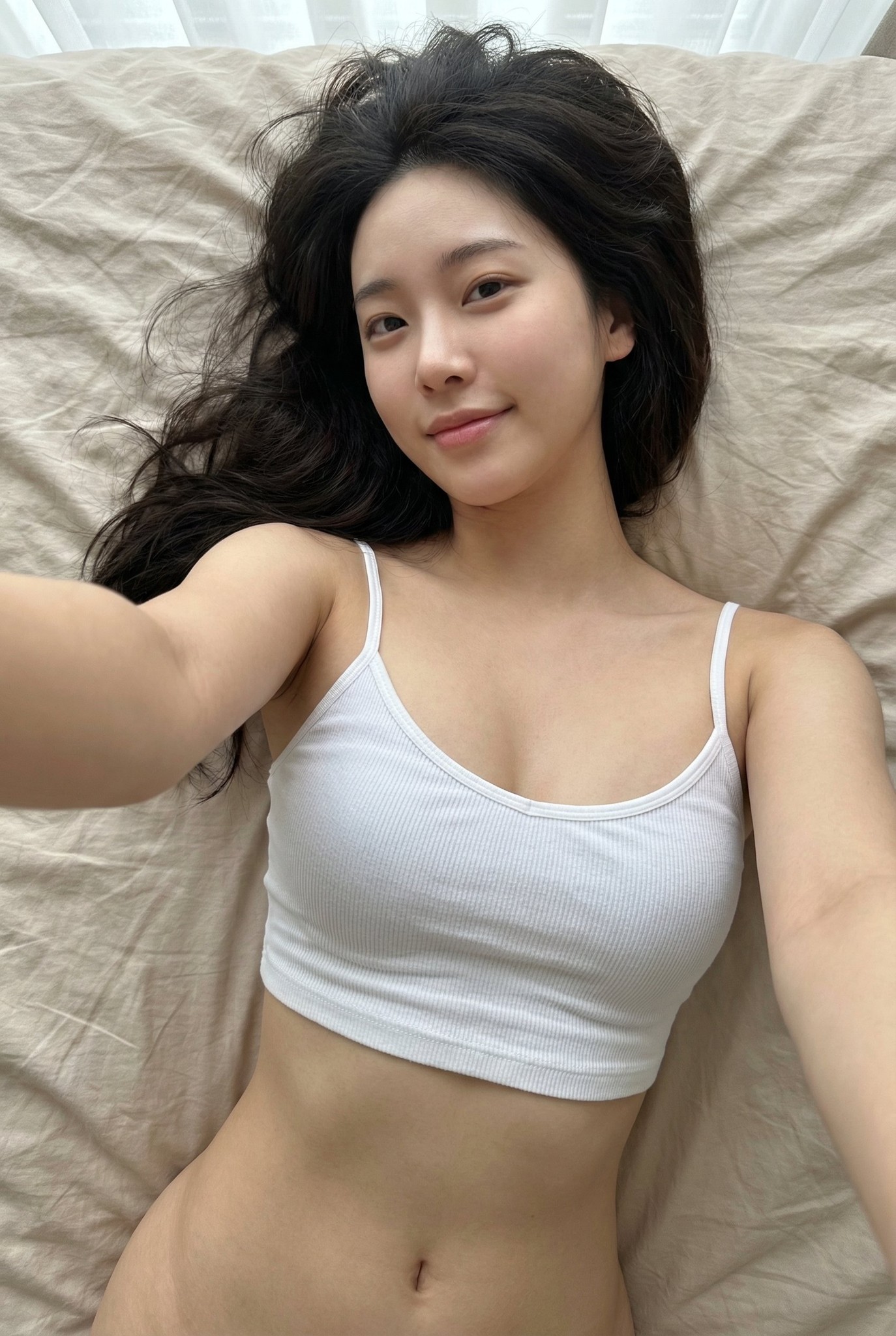 Korean Celebrity Bedroom Overhead Intimate Selfie Portrait