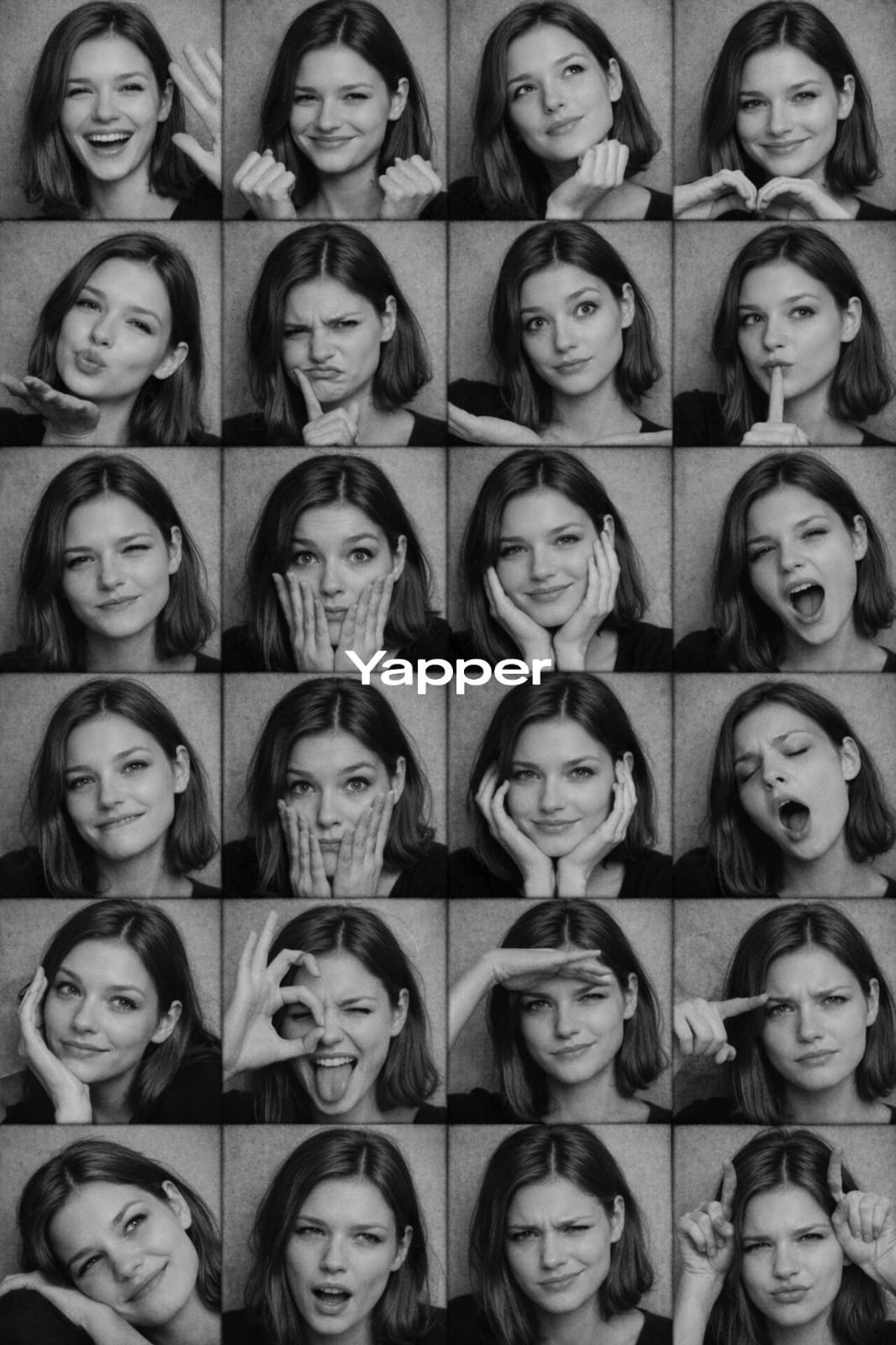 Black-and-White Photobooth 4x4 Expression Grid