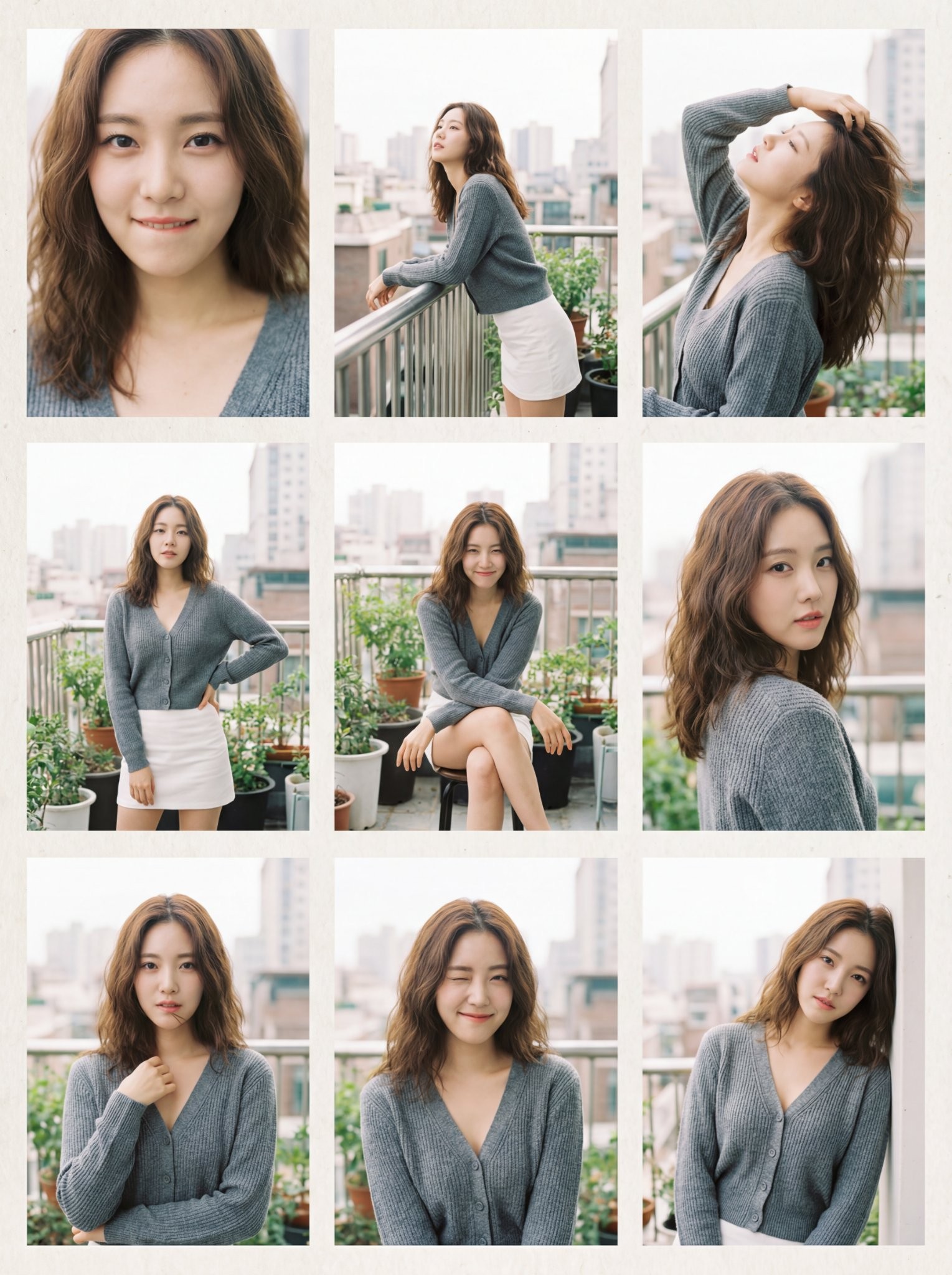 K-pop Idol Balcony Film Photography 3x3 Grid Portrait