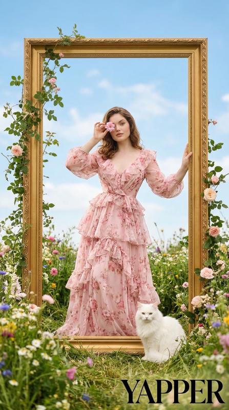 Golden Frame Wildflower Garden Surreal Fashion Portrait