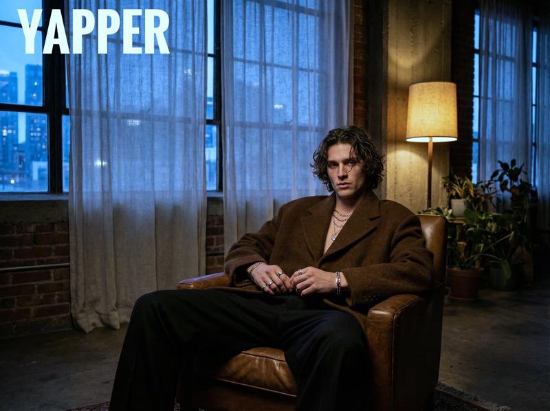 Moody Dark Loft Night Leather Chair Male Model Cinematic Editorial Portrait