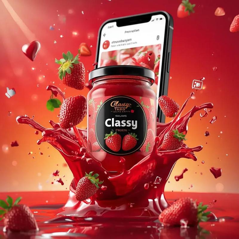 Strawberry Jam Glass Jar Social Media Creative Advertising Photography